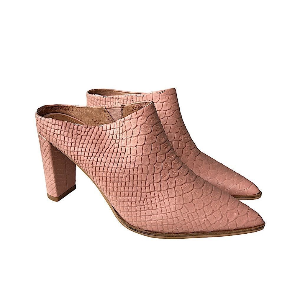 Alias Mae Rue Dusty Rose Snake Effect Leather Mid Heel Mule NWT - Picture 6 of 16